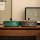 Textured green ceramic ashtray with wooden lid for office or living room by Decorbites