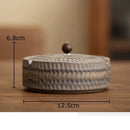 Textured green ceramic ashtray with wooden lid for office or living room by Decorbites