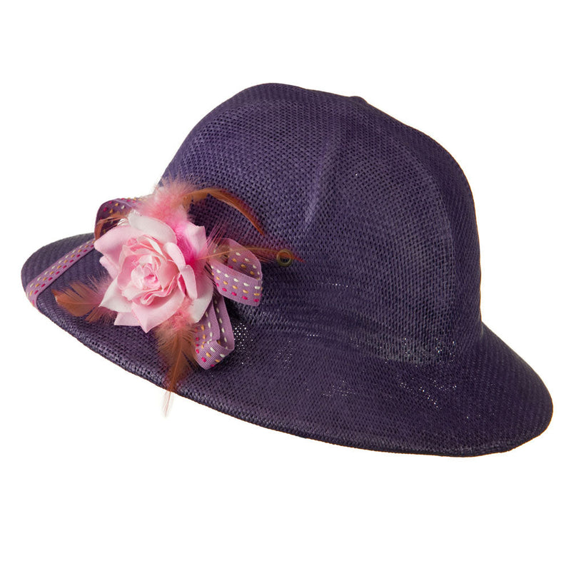UPF 50+ Pith Helmet Twisted Toyo with Flower Ribbon