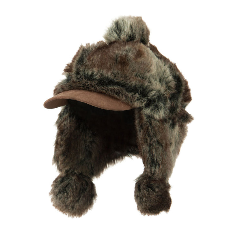Faux Fur Trapper Hat with  Pom Pom Accent