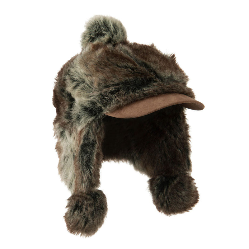 Faux Fur Trapper Hat with  Pom Pom Accent