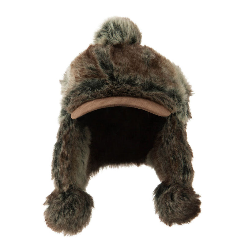 Faux Fur Trapper Hat with  Pom Pom Accent