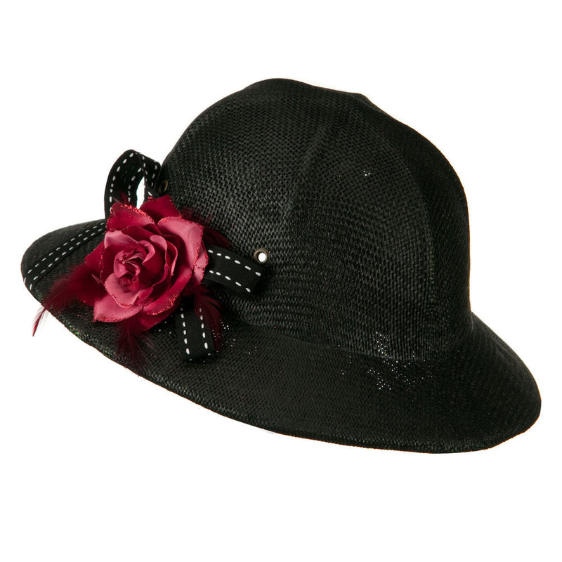 UPF 50+ Pith Helmet Twisted Toyo with Flower Ribbon