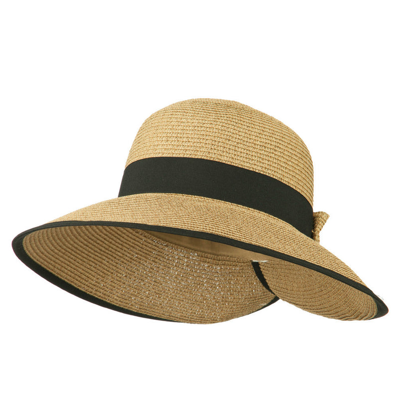 Tweed Bow 3 1/2 inch wide Brim Straw Hat