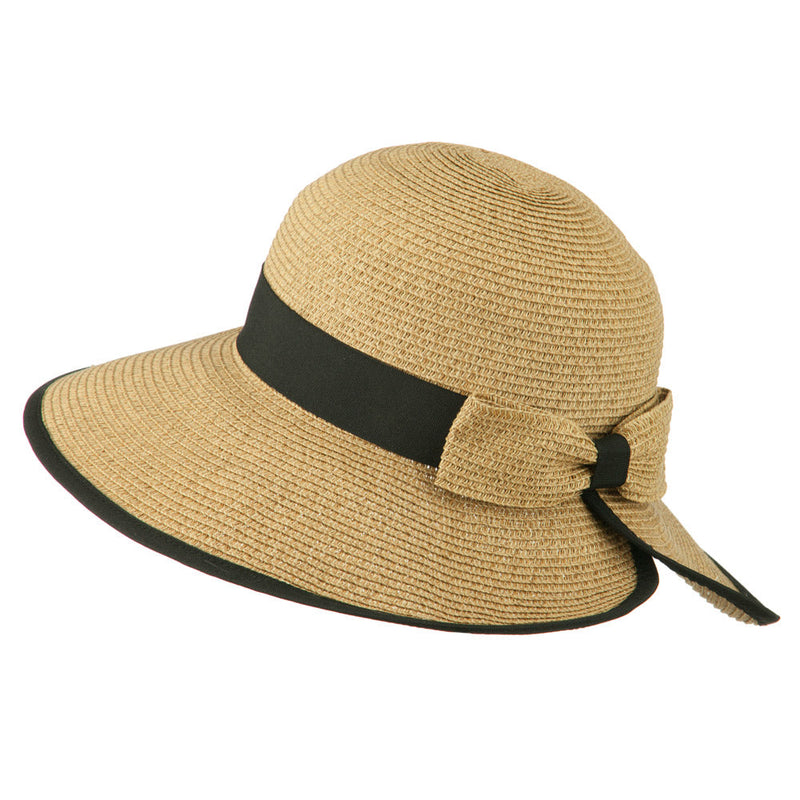 Tweed Bow 3 1/2 inch wide Brim Straw Hat