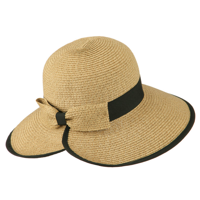 Tweed Bow 3 1/2 inch wide Brim Straw Hat