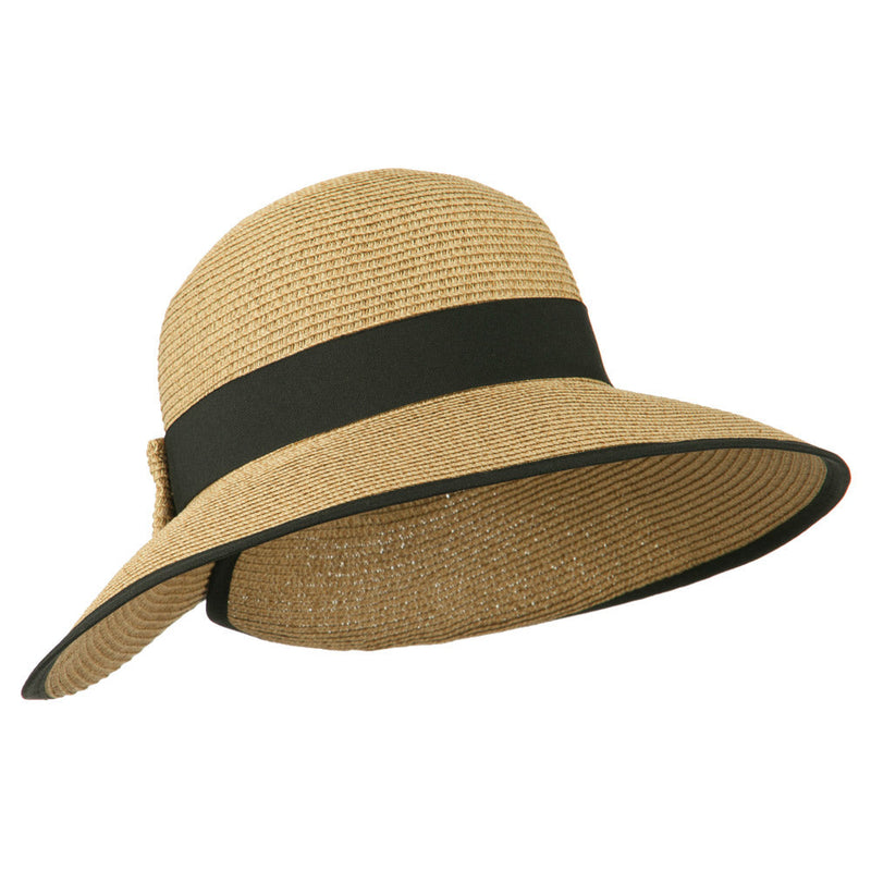 Tweed Bow 3 1/2 inch wide Brim Straw Hat