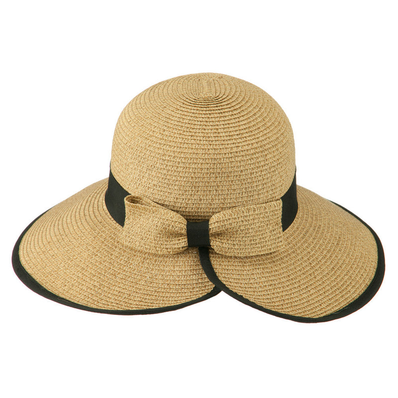Tweed Bow 3 1/2 inch wide Brim Straw Hat
