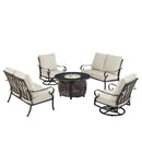 Black Aluminum Fire Table Set with Two Loveseats and Two Club Chairs