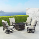 Black Aluminum Fire Table Set with Four Club Chairs