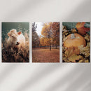 Autumn Farmhouse Prints. Cow, Fall Trees, Pumpkin Decor by Wall Art Set