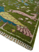 The Green Jungle Life Teal and Peach Peacock Bird Hand Knotted 8x10 Wool Area Rug by The Rug Decor