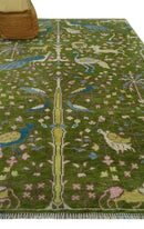 The Green Jungle Life Teal and Peach Peacock Bird Hand Knotted 8x10 Wool Area Rug by The Rug Decor
