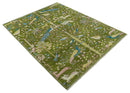 The Green Jungle Life Teal and Peach Peacock Bird Hand Knotted 8x10 Wool Area Rug by The Rug Decor