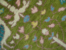 The Green Jungle Life Teal and Peach Peacock Bird Hand Knotted 8x10 Wool Area Rug