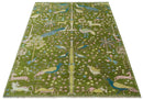 The Green Jungle Life Teal and Peach Peacock Bird Hand Knotted 8x10 Wool Area Rug by The Rug Decor