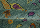 The Jungle Life Peacock Bird Rug Hand Knotted 8x10 Green Wool Rug by The Rug Decor