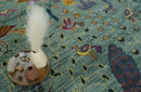 The Jungle Life Peacock Bird Rug Hand Knotted 8x10 Green Wool Rug by The Rug Decor
