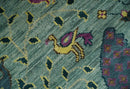 The Jungle Life Peacock Bird Rug Hand Knotted 8x10 Green Wool Rug by The Rug Decor