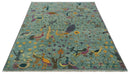 The Jungle Life Peacock Bird Rug Hand Knotted 8x10 Green Wool Rug by The Rug Decor