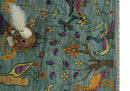 The Jungle Life Peacock Bird Rug Hand Knotted 8x10 Green Wool Rug by The Rug Decor