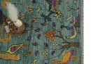 The Jungle Life Peacock Bird Rug Hand Knotted 8x10 Green Wool Rug
