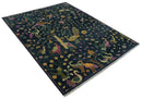 The Jungle Life Peacock on tree Rug Hand Knotted 8x10 Green Wool Rug by The Rug Decor