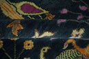 The Jungle Life Peacock on tree Rug Hand Knotted 8x10 Green Wool Rug by The Rug Decor