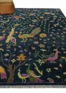 The Jungle Life Peacock on tree Rug Hand Knotted 8x10 Green Wool Rug by The Rug Decor