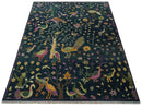 The Jungle Life Peacock on tree Rug Hand Knotted 8x10 Green Wool Rug by The Rug Decor