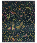 The Jungle Life Peacock on tree Rug Hand Knotted 8x10 Green Wool Rug by The Rug Decor
