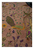 The Jungle Life Peacock on tree Rug Hand Knotted 8x10 Peach Wool Rug by The Rug Decor