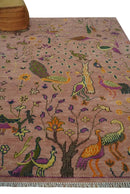 The Jungle Life Peacock on tree Rug Hand Knotted 8x10 Peach Wool Rug by The Rug Decor