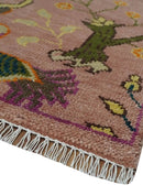 The Jungle Life Peacock on tree Rug Hand Knotted 8x10 Peach Wool Rug by The Rug Decor