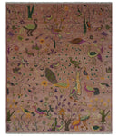 The Jungle Life Peacock on tree Rug Hand Knotted 8x10 Peach Wool Rug by The Rug Decor