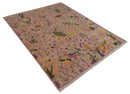 The Jungle Life Peacock on tree Rug Hand Knotted 8x10 Peach Wool Rug by The Rug Decor