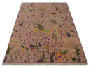 The Jungle Life Peacock on tree Rug Hand Knotted 8x10 Peach Wool Rug by The Rug Decor