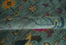 Green Hand-Knotted Wool Area Rug Peacock Jungle Tropical Foliage Design Multi Size