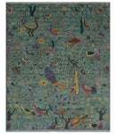 The Jungle Life Peacock on tree Rug Hand Knotted Multi Size Green Wool Rug