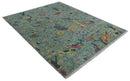 Green Hand-Knotted Wool Area Rug Peacock Jungle Tropical Foliage Design Multi Size