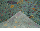 Green Hand-Knotted Wool Area Rug Peacock Jungle Tropical Foliage Design Multi Size