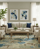 The Jungle Pond Custom Made Blue And Beige Hand Knotted Wool Area Rug