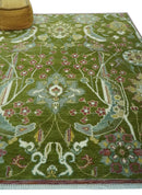 The Peacock Garden Green Bird Hand Knotted 8x10 and 9x12 Wool Area Rug