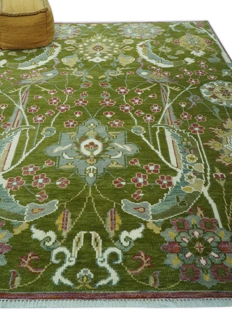 The Peacock Garden Green Bird Hand Knotted 8x10 and 9x12 Wool Area Rug