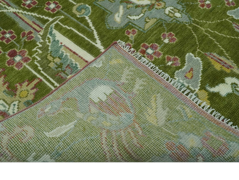 The Peacock Garden Green Bird Hand Knotted 8x10 and 9x12 Wool Area Rug