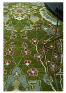 The Peacock Garden Green Bird Hand Knotted 8x10 and 9x12 Wool Area Rug