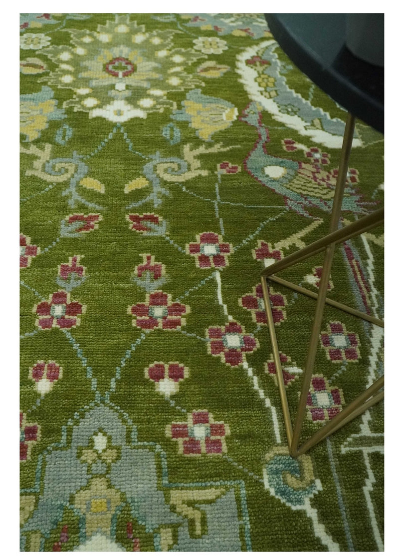 The Peacock Garden Green Bird Hand Knotted 8x10 and 9x12 Wool Area Rug