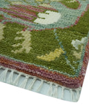 The Peacock Garden Green Bird Hand Knotted 8x10 and 9x12 Wool Area Rug