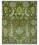 The Peacock Garden Green Bird Hand Knotted 8x10 and 9x12 Wool Area Rug