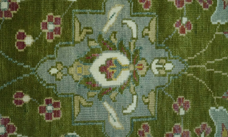 The Peacock Garden Green Bird Hand Knotted 8x10 and 9x12 Wool Area Rug